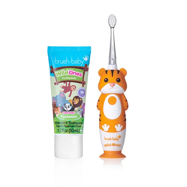 WildOnes™ Tiger Kids Electric Rechargeable Toothbrush and WildOnes Applemint Toothpaste