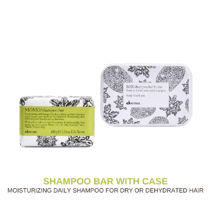 Davines MOMO Shampoo Bar & Case: Moisturizing Solid Shampoo for Dry or Dehydrated Hair