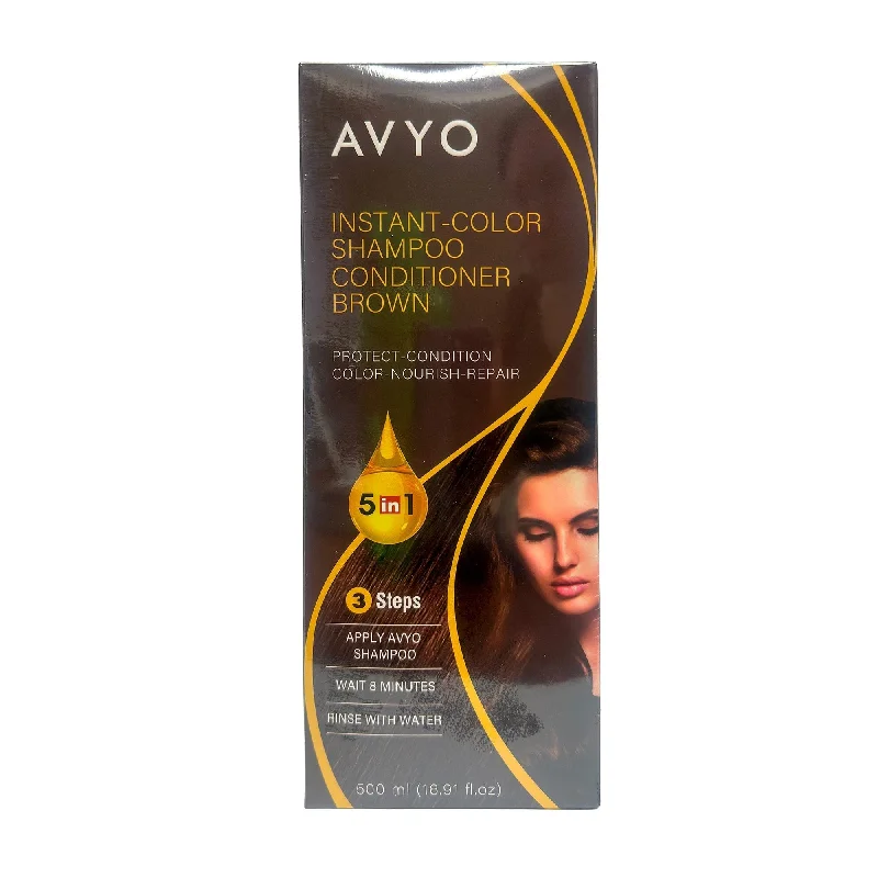 Brown | Instant-Color Shampoo Conditioner | 5 in 1 | 500 mL - 16.91 fl.oz. | AVYO