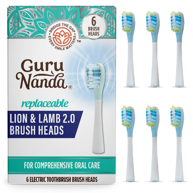 GuruNanda Lion & Lamb 2.0 Replacement Brush Head (Pack of 6) - White