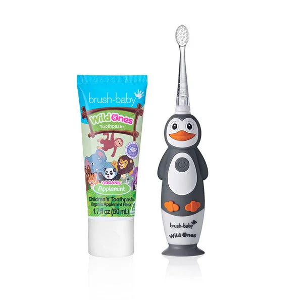 WildOnes™ Penguin Kids Electric Rechargeable Toothbrush and WildOnes Applemint Toothpaste