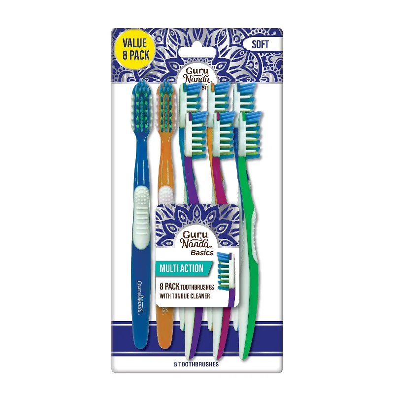 Multi-Action Toothbrush with Tongue Cleaner - Pack of 8