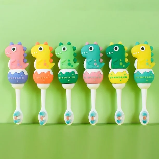 Cute 3D Baby Dino Shape Microfiber Soft Bristles Toothbrush with Travel Case for Kids Age 2+ (Pack of 1)