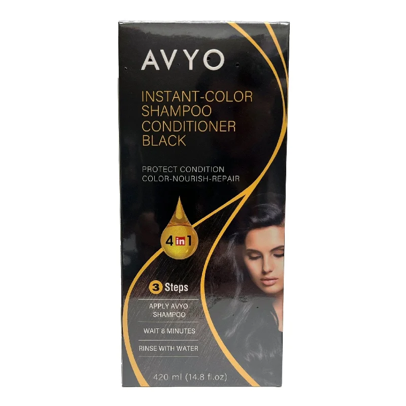 Black | Instant-Color Shampoo Conditioner | 4 in 1 | 420 mL | AVYO