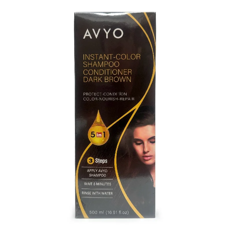 Dark Brown | Instant-Color Shampoo Conditioner | 5 in 1 | 500 mL - 16.91 fl.oz. | AVYO