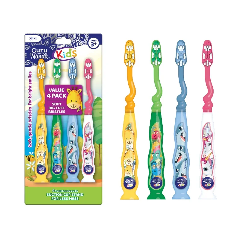 Fun Animals Kids' Toothbrush with Suction Cup (4-Pack)