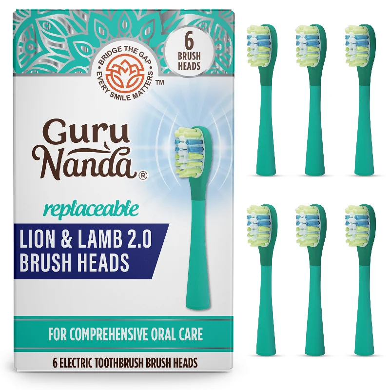 GuruNanda Lion & Lamb 2.0 Replacement Brush Head (Pack of 6) - Teal